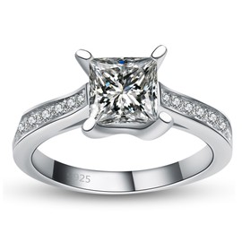 Joyce Engagement Ring for Women by Ginger Lyne | Princess Cut 4.5 Ct Cubic Zirconia Sterling Silver Wedding Ring for Her | Square Faux Diamond for Travel or Promise