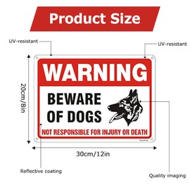 Beware of The Dog Sign Aluminum 8 x 12 Inches, Dog Metal Yard Signs for Gate, UV Protected Waterproof Durable, Weatherproof Outdoor Reflective Aluminium Metal Beware Dogs Sign for Gates or Fence Door