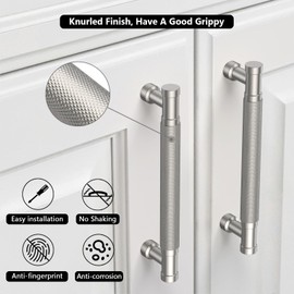 Coinkoly 10 Pack 3-3/4''(96mm) Brushed Nickel Knurled Cabinet Handles Kitchen Satin Nickel Cabinet Pulls Drawer Dresser Hardware for Cupboard Bathroom