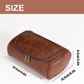 AIMALL 1 Small Travel PU Leather Cosmetic Bag 9.6x6.1x3.3 inches Men’s Toiletry Bag Waterproof Zipper Makeup Organizer with Mesh Pocket & Hanging Handle