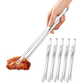 Ugotit 28cm Stainless Steel Kitchen Tongs for Cooking, 6 Pack Korean BBQ Japanese Yakiniku Tongs, Metal Food Tongs for Cooking, Frying, Salad, Hot Pot, Air Fryer Cooking Tweezers Set