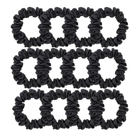12 Pcs Skinny Satin Silk Scrunchies Hair Ties for Women Girls Bracelets Ponytail Holder Thin Hair Bands Elastic Ropes Hair Bun Accessories (Skinny 12Pcs-Black)