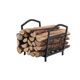 PHI VILLA 17 Inch Small Firewood Log Rack Indoor/Outdoor Steel Wood Storage Log Rack Bin Wood Holder Fireplace Accessories Circle Design, Black