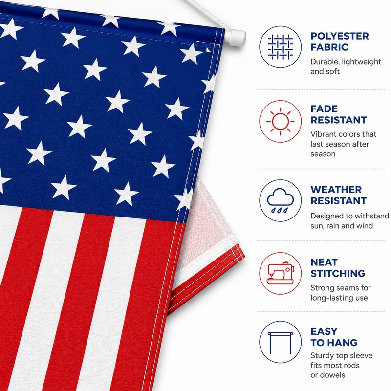 American Flag Hanging Banner for Patriotic Decor – Polyester Porch
