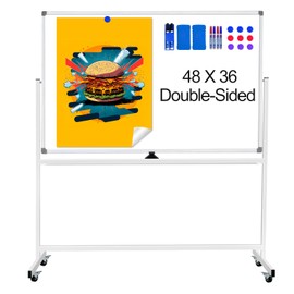 CALENBO Rolling Magnetic Whiteboard 48" X 36", Double-Sided Dry Erase Board with Stand Whiteboard on Wheels, Large Portable Mobile White Board with Stand for Office, Classroom & Home