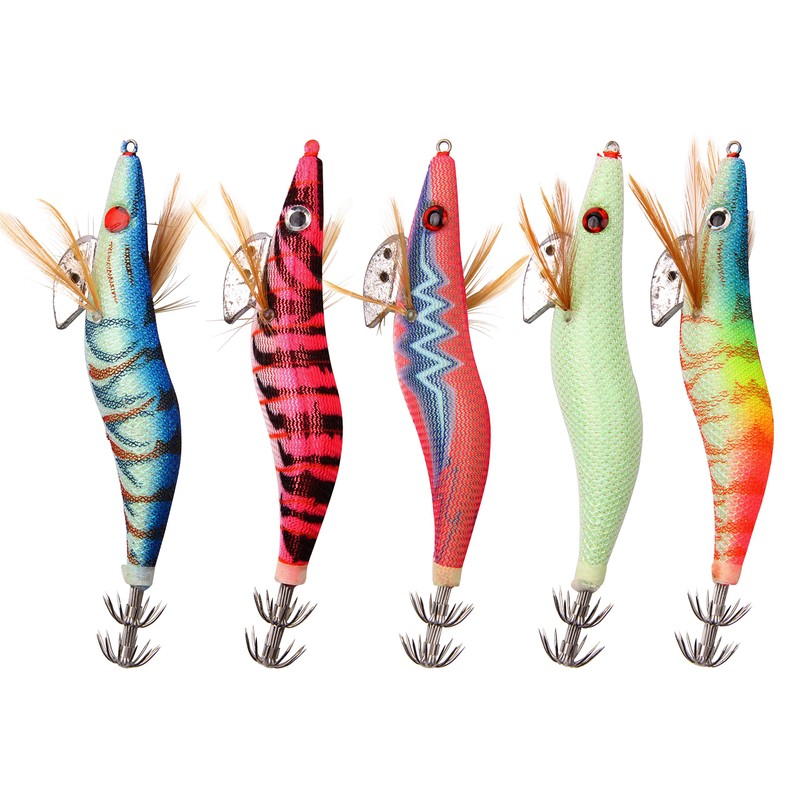 Squid Jigs Shrimp Fishing Lures Kits Squid jig Hooks Wood