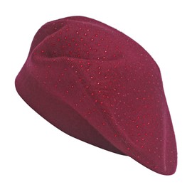 ZLYC Womens French Beret hat, Reversible Solid Color Cashmere Mosaic Warm Beret Cap for Girls (Burgundy),One Size