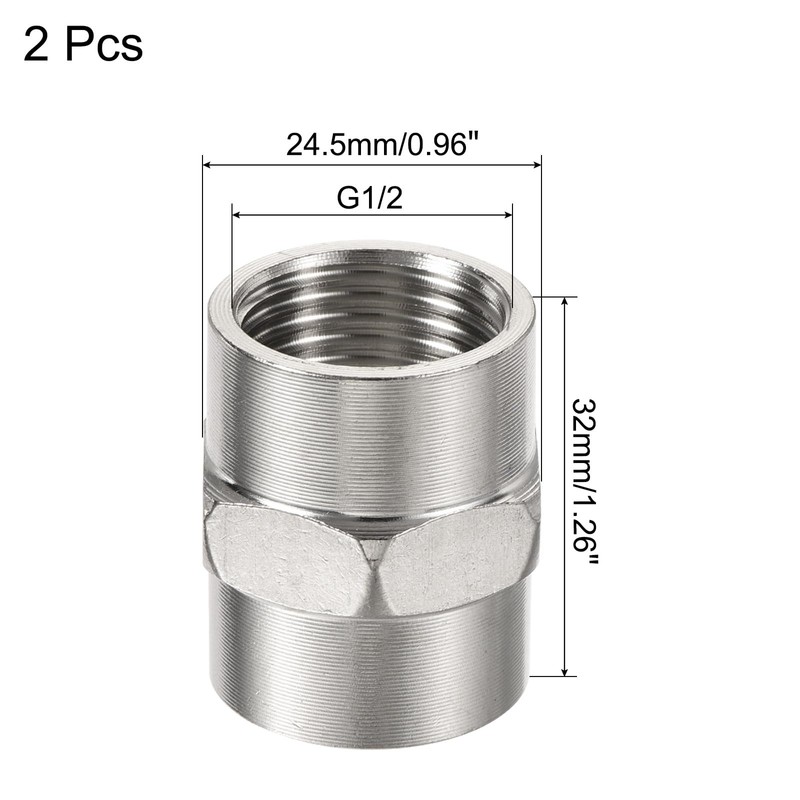 sourcing map Stainless Steel Pipe Fitting G1/2 Female to Female