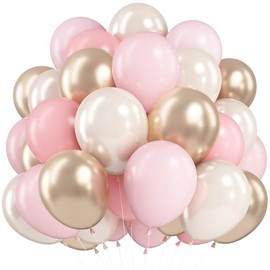 HILAVO Pink and Gold Balloons 12 Inch Pastel Light Baby Pink Double Stuffed Sand White Sand Beige Champagne Gold Metallic Latex Party Balloon for Boho Birthday Baby Bridal Shower Wedding Party Decor