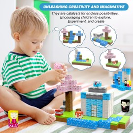 Qutumill Magnetic Building Blocks Toys, 110pcs Magnetic Tiles Stacking Build Snow Mountain Glacier Castle Adventure Cubes Montessori Learning Toy Miniature Construction Block