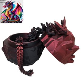 XXL Transition Crystal Dragon with Matching Eggs, Almost 30 Inches, 3D Printed Desk Fidget, Fully Articulated Dragon, Sensory Gift Idea for Men or Women:_Gold & Black_Dragon with Egg