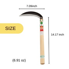 nascom Japanese Weeding Sickle (Middle Thick Blade), High Grade Steel Blade (Blue Steel No.2) Hand Tool for Gardening, Weeding and Farming, Light Weight, Blade Length 7.09inch