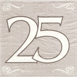 Servietten, Silberhochzeit, Zahl 25, 33 x 33 cm, 20er-Pack