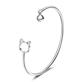Chandler Fashion Style Cat Bell Bracelet for Women Girls 925 Silver Simple Style Birthday Gift, Sterling Silver