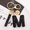 XGALBLA Black Initial Letter Keychain for Women with Rhinestone Bling