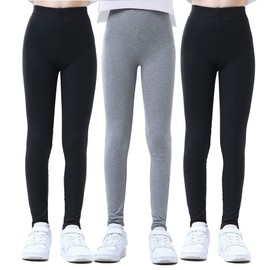 HAJAKADAS-Y Girls Athletic Leggings Kids Soft Yoga Pants Full-Length Pants (Black/Black/Grey Melange,10-11Y)