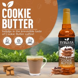 Syruvia Cookie Butter Coffee Syrup - 25.4 fl oz. Premium Coffee Flavoring Syrup. Kosher, and Gluten-Free. Ideal for Enhancing Drinks, Sodas, Shakes, Desserts, and More.