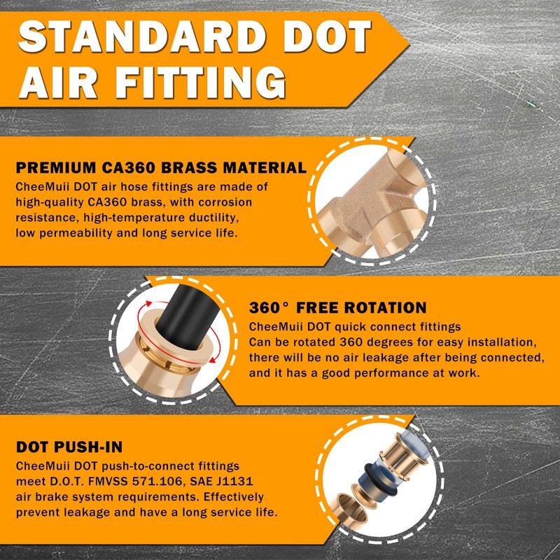 XaXmTee 14 Pcs 1/4" Brass DOT Air Line Fittings Kit