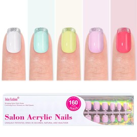 Press on Nails Short 5 Styles, Jofay Fashion 160Pcs Cat Eye Glitter French Tip Press on Nails for Women, Reusable Opaque Gel Fake Nails, Square Glue On Nails in 16 Sizes, Stick On Nails Kit