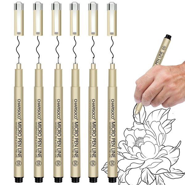 CHARSOCO 05 Micro Pen, Black Fine Point Pen with Waterproof