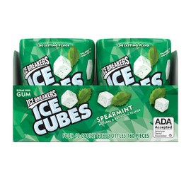 ICE BREAKERS ICE CUBES Spearmint Sugar Free Chewing Gum, Made with Xylitol, 3.24 oz Cube Bottles (4 Count, 40 Pieces)