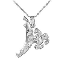 .925 Sterling Silver Karate Women’s Martial Arts Sports Taekwondo Jiu Jitsu Charm High Kick Pendant Necklace - 20"