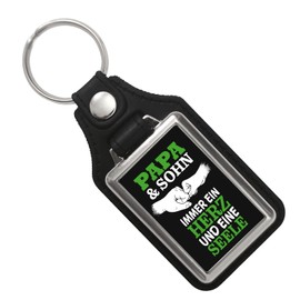 speecheese Papa & Sohn ein Herz und eine Seele Keyring with Faux Leather Pendant with Saying in Green as a Lucky Charm for Great Dads for the Friendship Between Father and Child, Green