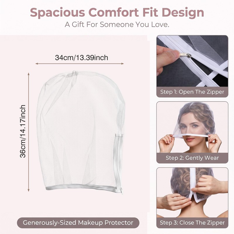 2-Pack Makeup Protector Hood, Protects Hair Face Glasses, White