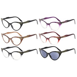 Eyekepper 6-Pack Womens Cat Eye Reading Glasses Include Sunshine Readers (One for Each Color, 2.00)