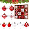 Pack of 44 Plastic Christmas Baubles, Red White Christmas Tree