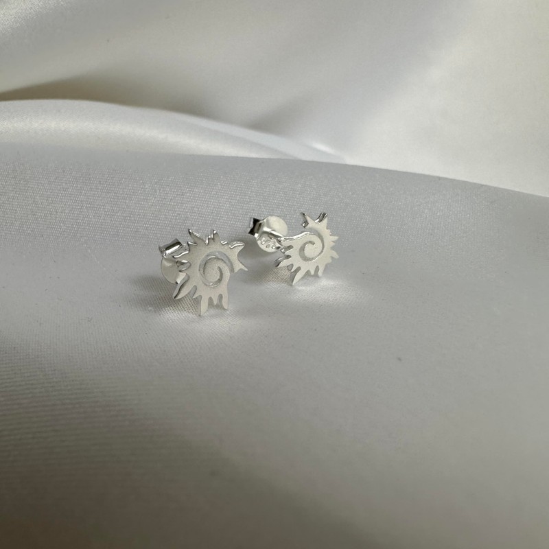 Sterling Silver Spiral Flaming Sun Stud Earrings