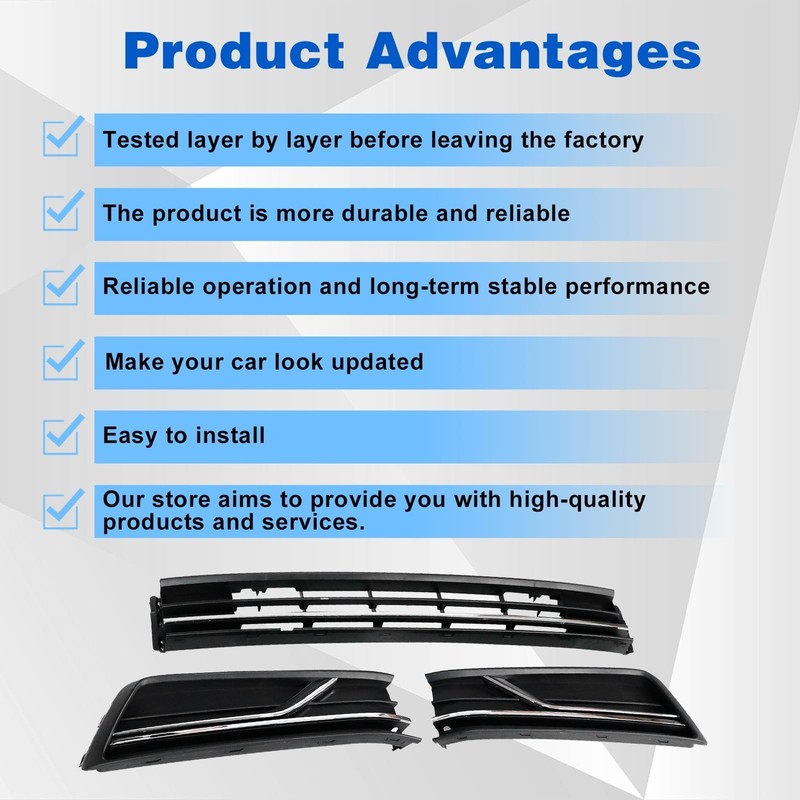 Sekeseauto 3PCS Front Bumper Lower Grille & Front Grill Fog