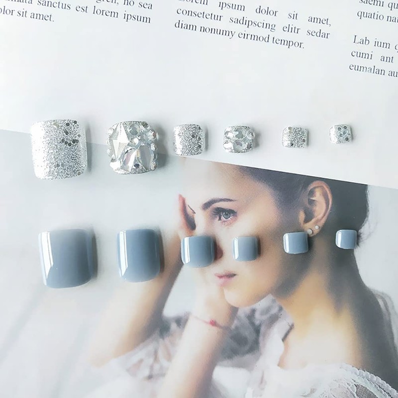 Carufin Pack of 24 Crystal Square Shiny False Nails Press