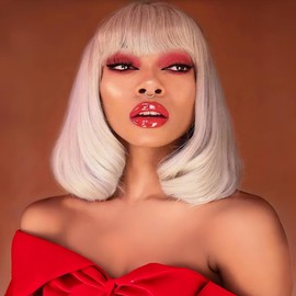 Ready to Go Platinum Blonde Bob with Bangs Human Hair Glueless Wigs 10 Inch Straight #60 Silver Grey Wig with Bangs Realistic HD Lace Blunt Cut White Bob Wig Bleached Knots 150% Density Middle Parting