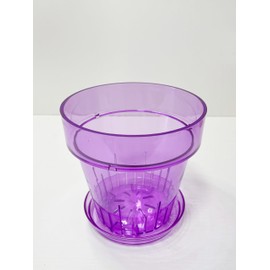 RISEON 3 Pack Clear Acrylic Plastic Orchid Pots with Holes and Saucers,Thick Acrylic Planter Pot, Orchid Dendrobium Oncidium Cattleya Repotting Pot Indoor Outdoor (Violet)