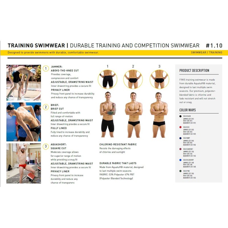 FINIS Men's Aqua Short Solid Black 30 Swim Briefs