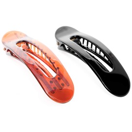 RC ROCHE ORNAMENT 2 Pcs Womens Side Slide Flat Oval Clip Styling Plastic Comfortable Hold Strong Grip No Slip Beauty Accessory Girls Ladies Pin Jaw Claw Clamp Clips, Medium Black and Brown