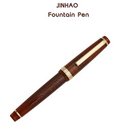 JINHAO 82 Fountain Pen - Acrylic Material Pen Barrel, Iridium Medium Nib with Ink Converter Smooth Writing Pen Classic Design Transparent Coffee Fluorescent (Gold Trim, M)