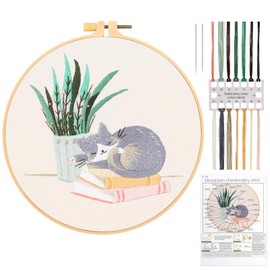 JSRQT Cat Embroidery Starter Kit for Adults Beginners, Handmade Cross Stitch Embroidery Kit, Needlepoint Embroidery Set for Home Decoration