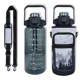 Mindunm 64 oz Water Bottle with Straw Sleeve & Strap Motivational Half Gallon Water Jug with Handle for Gym Women Men Aesthetic Water Bottle with Strap Bird