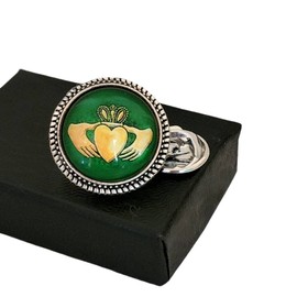 Irish Green Claddagh Lapel Tie Pin Brooch, Cufflinks, Irish Scottish Friendship Love Honor gift for Men Women