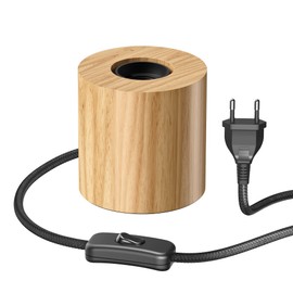 ledscom.de Hito Table Lamp, Switch, Real Wood (Rubber Tree), Round, Light Brown, 1x E27 Max. 60 W, Scandinavian, Bedside Lamp, Nordic, Minimalist, Wooden Base, Atmosphere Lamp, Night Lamp, Round