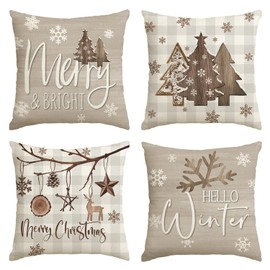 Artoid Mode Schlitten Bäume Schneeflocken Planken Stern Weihnachten Kissenbezüge 4er Set, 45x45 cm Christmas Zierkissenbezug Cushion Cover Couch Deko