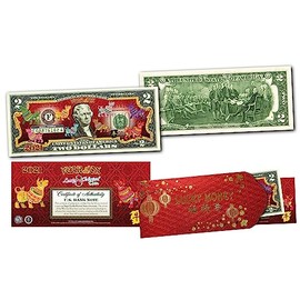 2021 Lunar Chinese New Year of The OX Polychromatic 8 Oxen Two-Dollar Collectible U.S Bill in RED Envelope