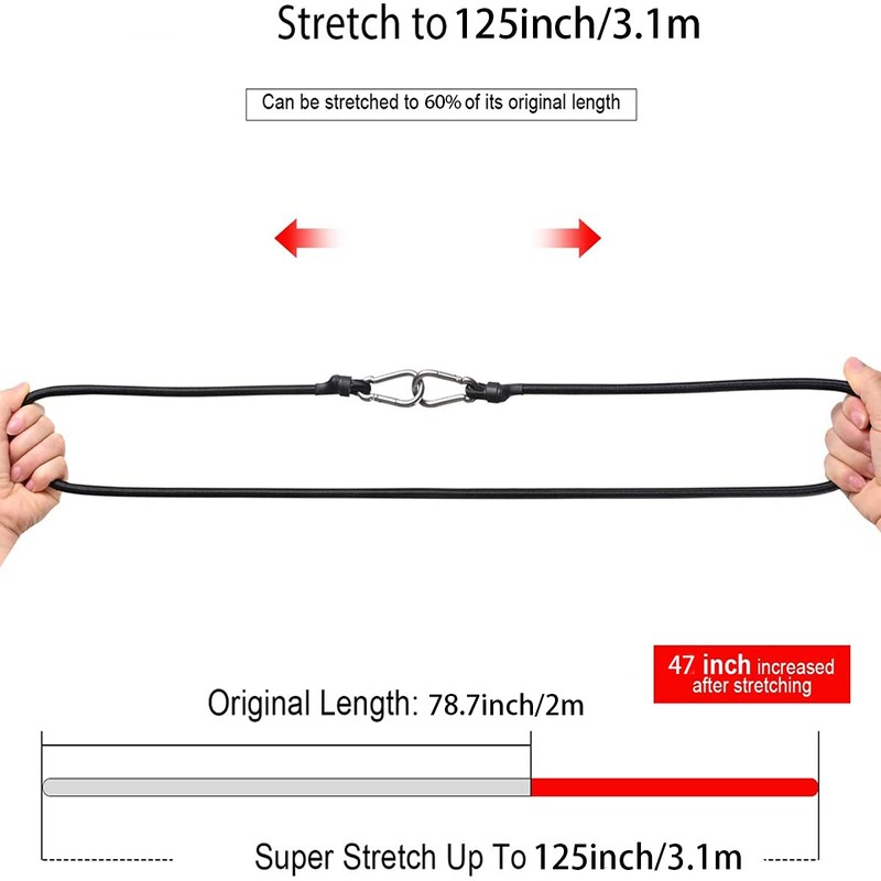 DRERIO 2m Bungee Cord with Carabiner Heavy Duty Bungee Straps