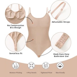 piannao Shapewear Women's Body Shper Tummy Control Bodysuit Shaping Versatile Women Breathable Materials with Adjustable Comfortable Shapewear Women's Strong Shaping Bodysuits for Women, White