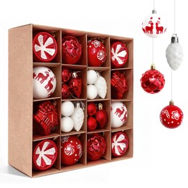 Christmas Ball Ornaments, Red and White, Set of 40, Tree Ornaments, Hanging, Bells, Reindeer, Hearts, House, Glitter, Luxurious, Stylish, Decorations, Ornaments, Indoor, Store, New Year, Party