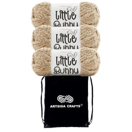 Premier Yarns Little Bunny Toffee 2079-11 (3-Skeins - Same Dye Lot) Chunky Bulky #5 Polyester Yarn for Crocheting and Knitting - Bundle with 1 Artsiga Crafts Project Bag