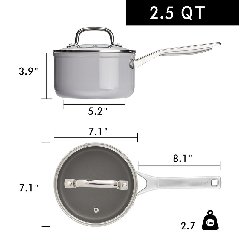 MSMK 2.5 QT PFAS-FREE Ceramic enamel saucepan with Tempered Glass