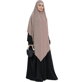khalat Muslim Stretch Hijab Solid Color Full Cover Hijab for Women V-shaped Fashion Daily Prayer Hijab Mocha